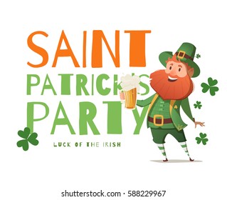 Banner design template Party St. Patrick. Simple banner with leprechaun and beer for the site, shop, magazine promotions. Banner with place for text.