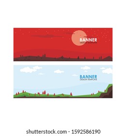 Banner design template with red and blue colors with night Christmas theme and day
