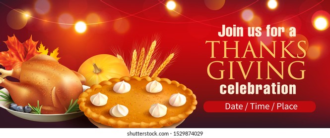 Banner design template for Thanksgiving celebration advertisement. Vector illustration.