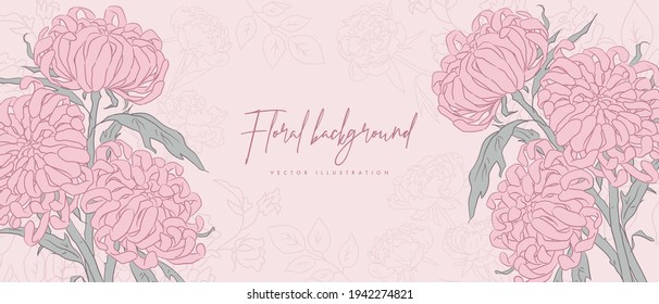 Banner design template. Vector illustration of chrysanthemum. Floral background for poster, cover, booklets, wedding invitation