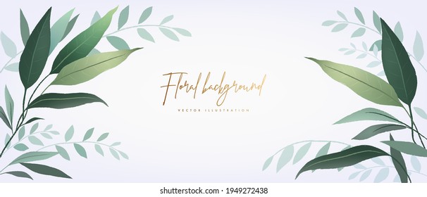 Plantilla de diseño de pancartas. Ilustración vectorial de bellas hojas verdes. Fondo floral para afiche, portada, invitación a la boda, tarjeta de saludo