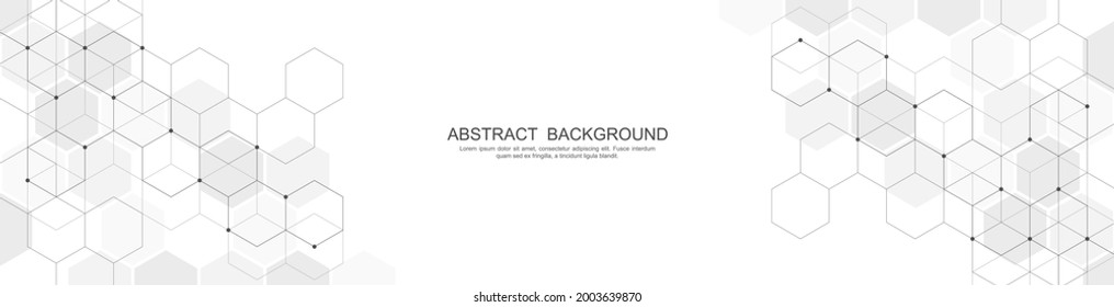Banner design template or website header. Abstract background with geometric shapes and hexagon pattern