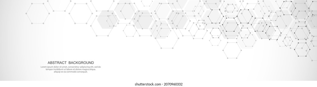 Banner design template or website header. Abstract background with geometric shapes and hexagon pattern