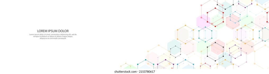 Banner design template or website header. Abstract background with geometric shapes and hexagon pattern