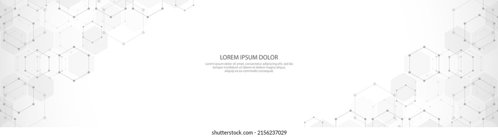 Banner design template or website header. Abstract background with geometric shapes and hexagon pattern