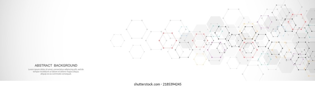 Banner design template or website header. Abstract background with geometric shapes and hexagon pattern