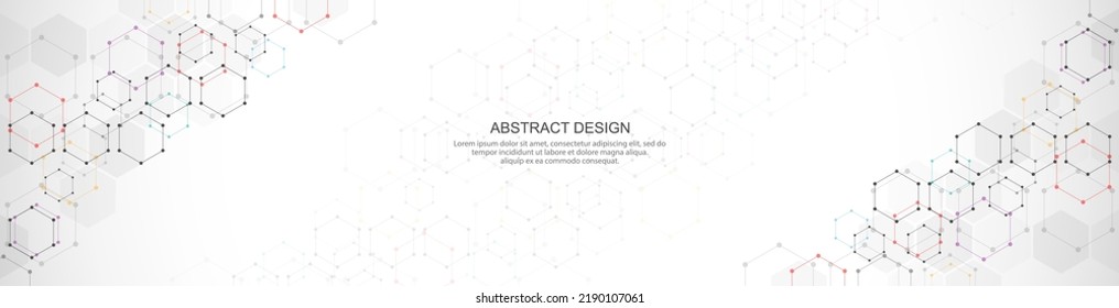 Banner design template or website header. Abstract background with geometric shapes and hexagon pattern