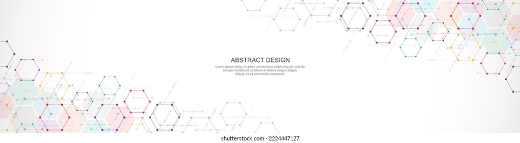 Banner design template or website header. Abstract background with geometric shapes and hexagon pattern