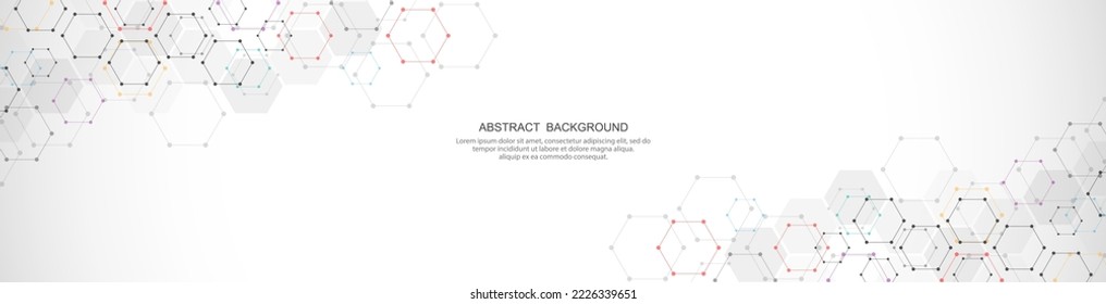 Banner design template or website header. Abstract background with geometric shapes and hexagon pattern