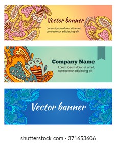 Banner design templates with abstract floral doodle. Set in 3 different colors, just write name of your company. 