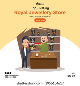 Banner design of top rating royal jewellery store. Vector graphic illustration.