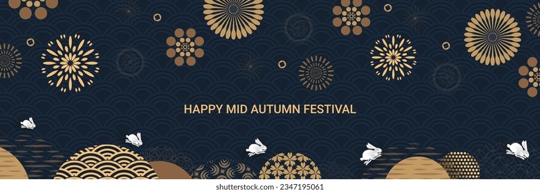 Diseño de pancartas con círculos tradicionales chinos de luna llena, traducción del chino - Festival de Mediados de Otoño. Ilustración del vector