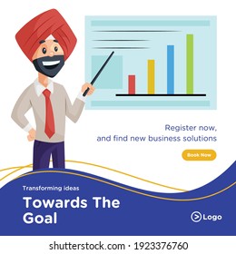 Banner design of transforming idea towards the goal. Vector graphic illustration.