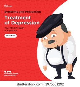 Banner design of treatment of depression cartoon style template. Vector graphic illustration.