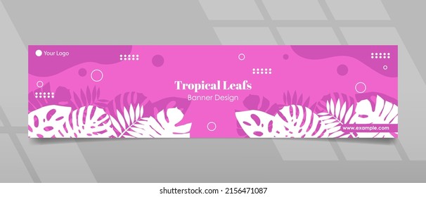 Banner design with tropical leafs concept and purple background