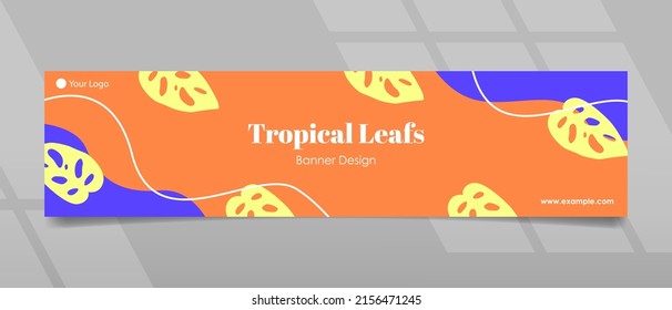 Diseño de pancartas con el concepto de hojas tropicales y fondo naranja