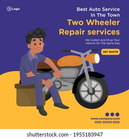 Banner design of two wheeler repair services. Vector graphic illustration.