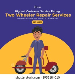 Banner design of two wheeler repair services template. Vector graphic illustration.