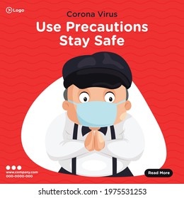 Banner design of use precautions stay safe cartoon style template. Vector graphic illustration.