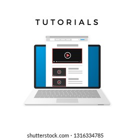 Banner design of video tutorials concept. Vector illustration isolated on white background