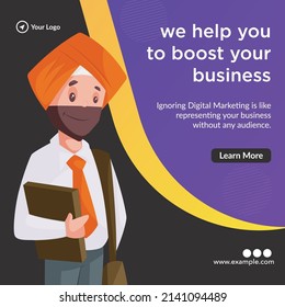 Banner design of we help you to boost your business cartoon style template.