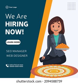 Banner design of we are hiring now cartoon style illustration.