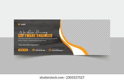 Banner design for we are hiring a software engineer, software engineer hiring cover template design, We are hiring social media cover design, job vacancy social media post