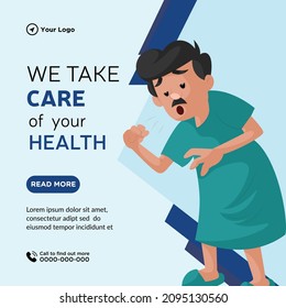 Banner design of we take care of your health cartoon style template.
