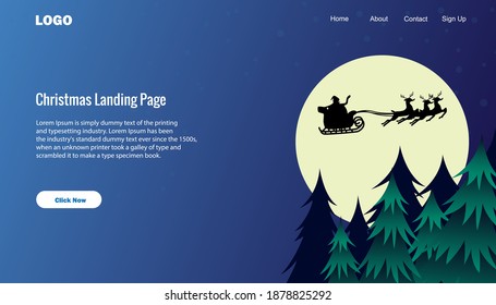 a banner design for a website with a Christmas theme. a green Christmas tree with a large circular moon. blue background color.