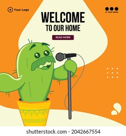 Banner design of welcome to our home cactus plant template.