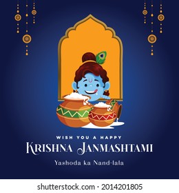 Banner design of wish you a happy Krishna Janmashtami Indian festival template.