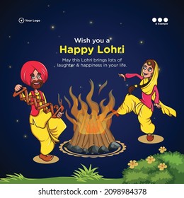 Banner design of wish you a happy lohri template.	