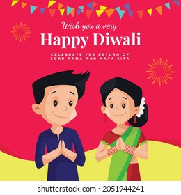 Banner design of wish you a very happy Diwali Indian festival cartoon style template.