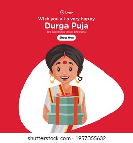 Banner design of wishing you all very happy durga puja. Vector graphic illustration. 