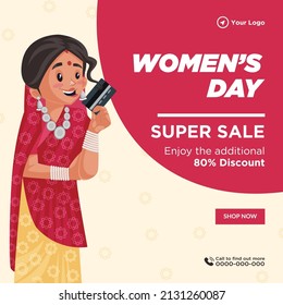 Banner design of women's day super sale template.