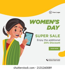 Banner design of women's day super sale template.