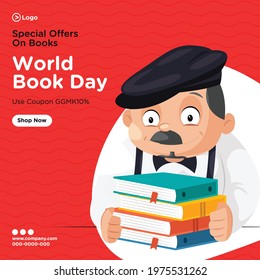 Banner design of world book day cartoon style template. Vector graphic illustration.