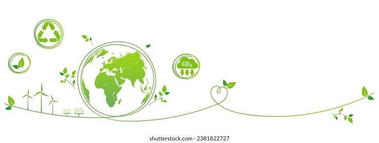 Diseño de banners para el Día Mundial del Medio Ambiente, Desarrollo de la sostenibilidad, Ecología, Tecnología ecológica y ecológica y concepto de negocio de industrias, ilustración de vectores