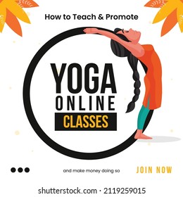 Banner design of yoga online classes template.