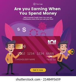 Banner design of are you earning when you spend money cartoon style template.