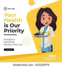 Banner design of your health is our priority template.