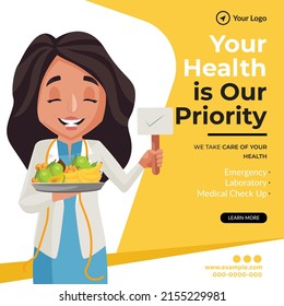 Banner design of your health is our priority template. 