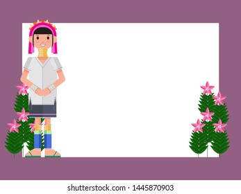 Banner design.Long Neck Karen. The Giraffe woman. isolated vector.