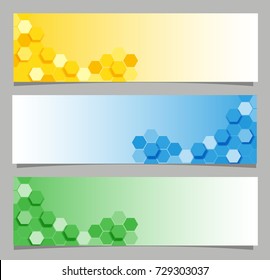 Banner designs with hexagon in three colors illustration