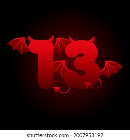 Banner-Teufel Nummer 13, rote Figur mit Flügeln und Hörnern für i Spiele.