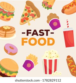 banner with different delicious fast food vector illustration design