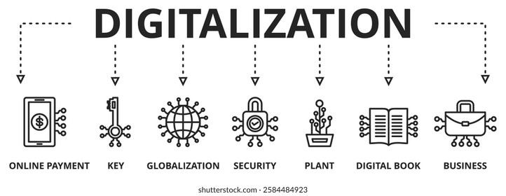 Banner digitalization concept vector illustration with icons