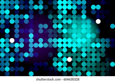 Banner disco. Blue neon background with circles. Flyer night club. Vector illustration.