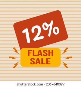 Banner discount with the text "12%. Flash sale". Special offer for shopping, discount 12 percent. Promotion poster with coupon. Vector illustration, big sale.