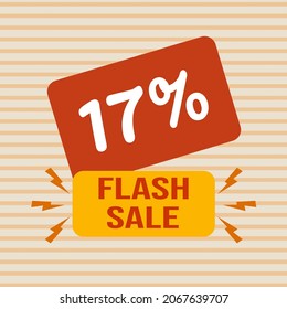 Banner discount with the text "17%. Flash sale". Special offer for shopping, discount 17 percent. Promotion poster with coupon. Vector illustration, big sale.